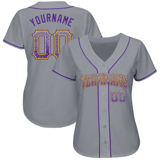 Custom Gray Purple-Gold Authentic Drift Fashion Baseball Jersey - Sky-Custom