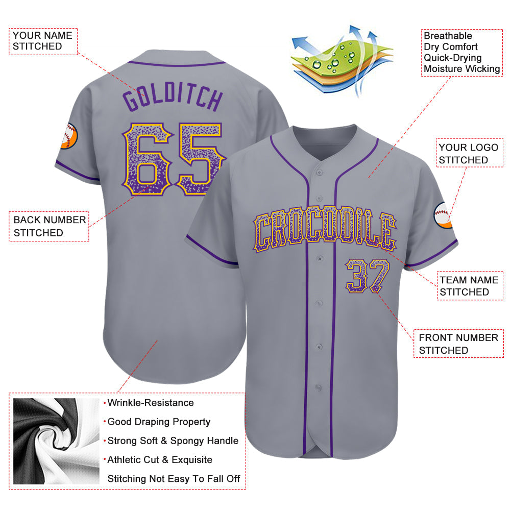 Custom Gray Purple-Gold Authentic Drift Fashion Baseball Jersey - Sky-Custom