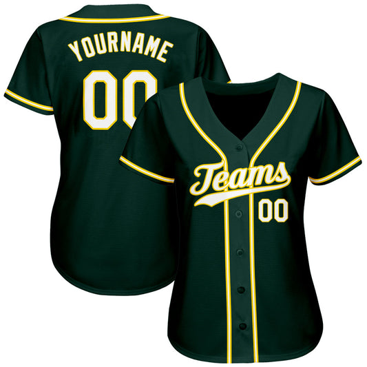 Custom Green White-Gold Authentic Baseball Jersey - Sky-Custom