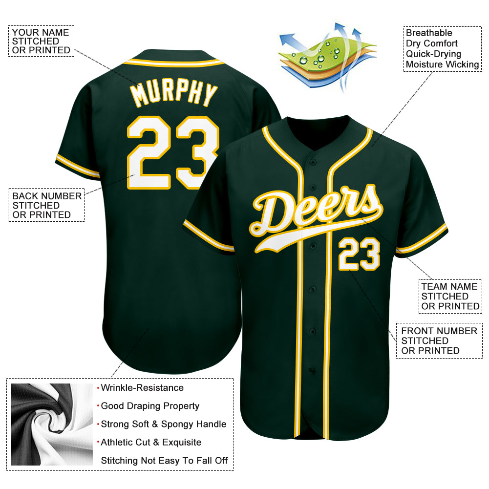Custom Green White-Gold Authentic Baseball Jersey - Sky-Custom