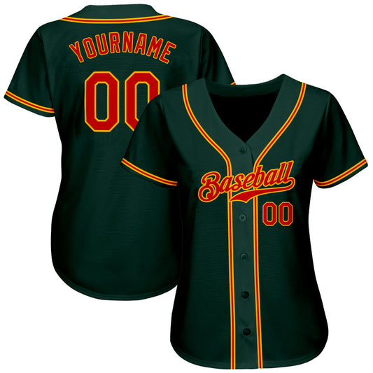 Custom Green Red-Gold Authentic Baseball Jersey - Sky-Custom