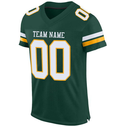 Custom Green White-Gold Mesh Authentic Football Jersey - Sky-Custom