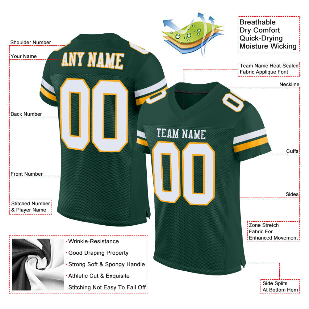 Custom Green White-Gold Mesh Authentic Football Jersey - Sky-Custom