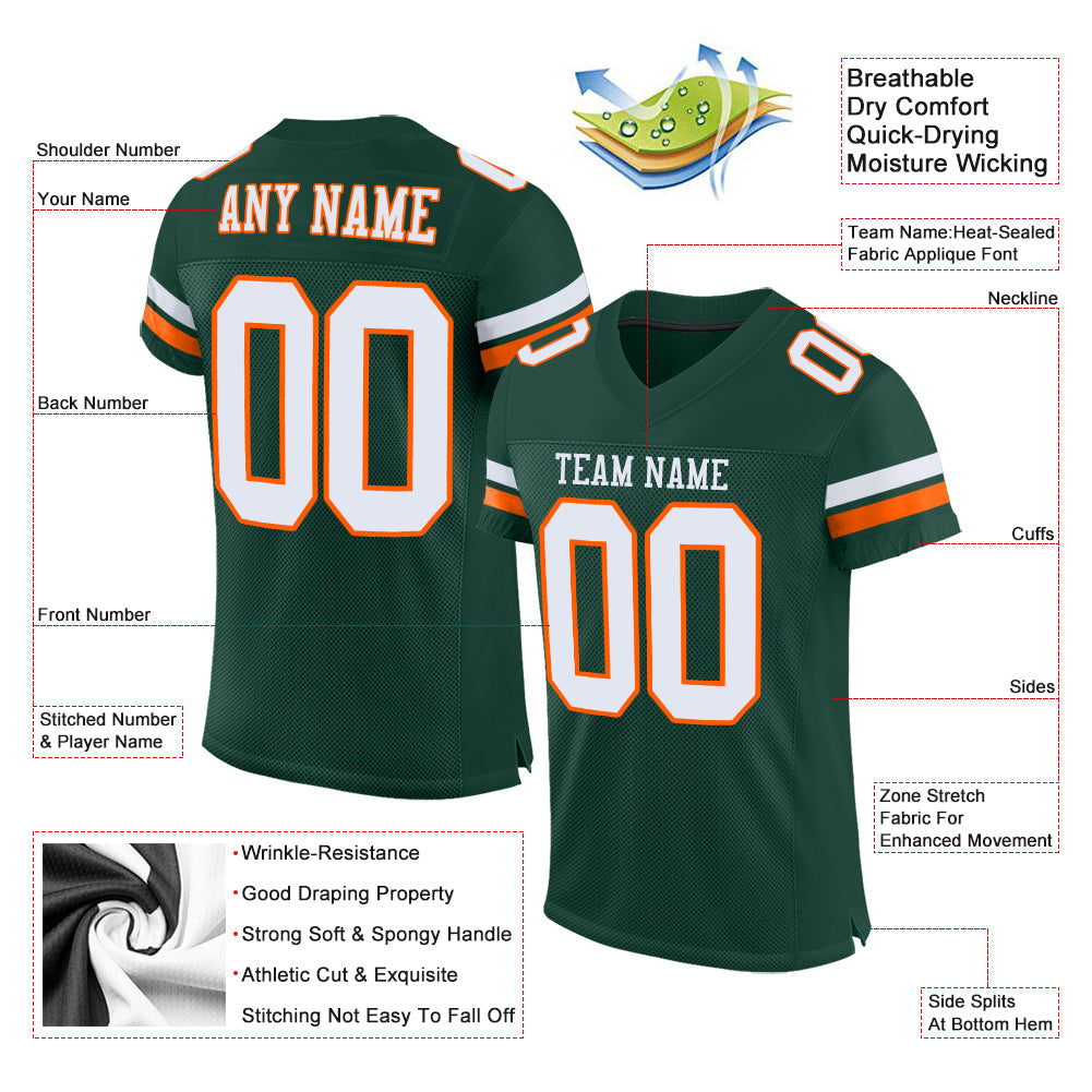 Custom Green White-Orange Mesh Authentic Football Jersey - Sky-Custom