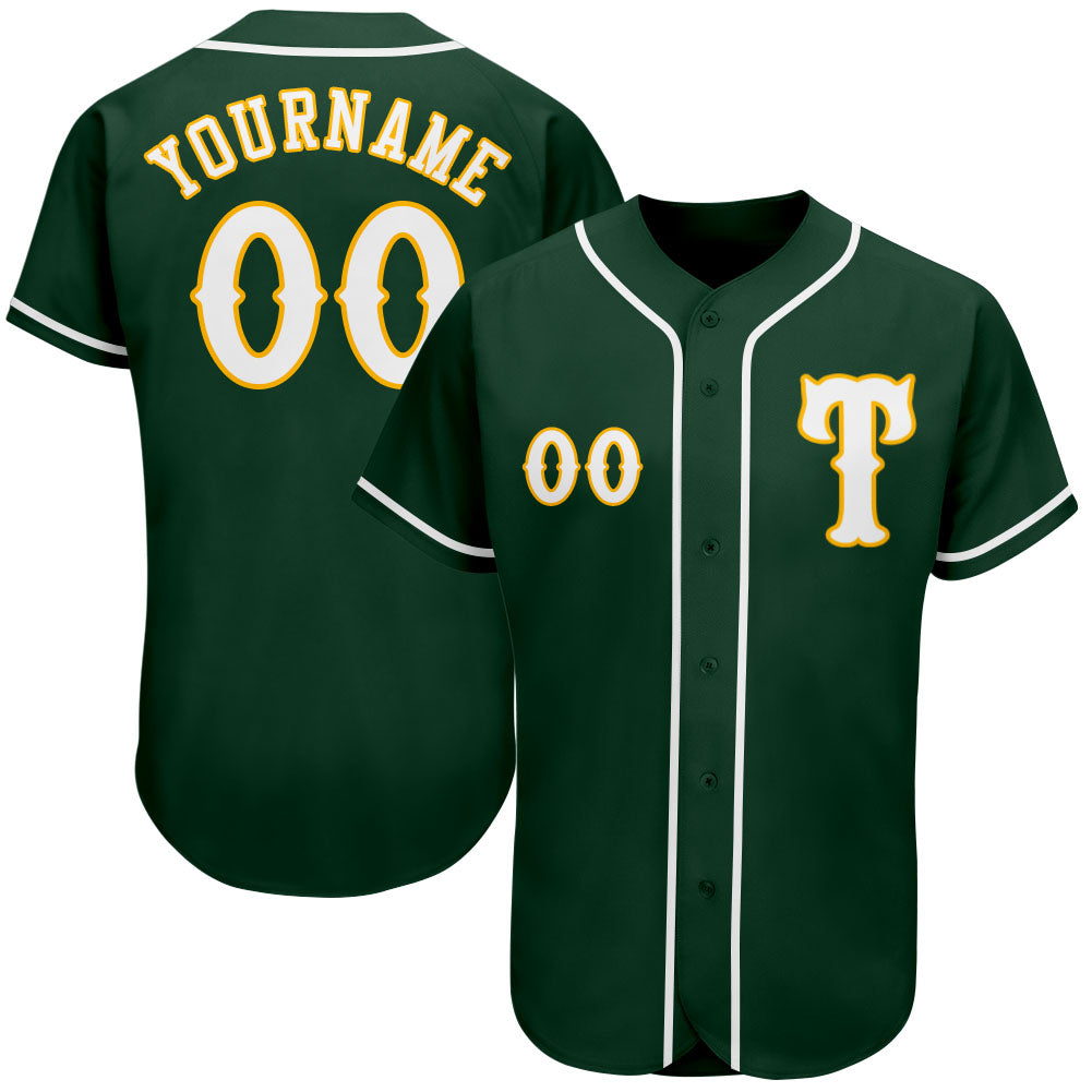 Custom Green White-Gold Authentic Baseball Jersey - Sky-Custom