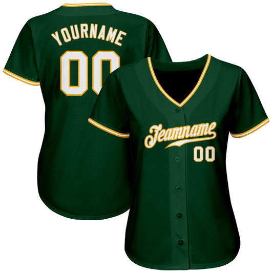 Custom Green White-Gold Authentic Baseball Jersey - Sky-Custom
