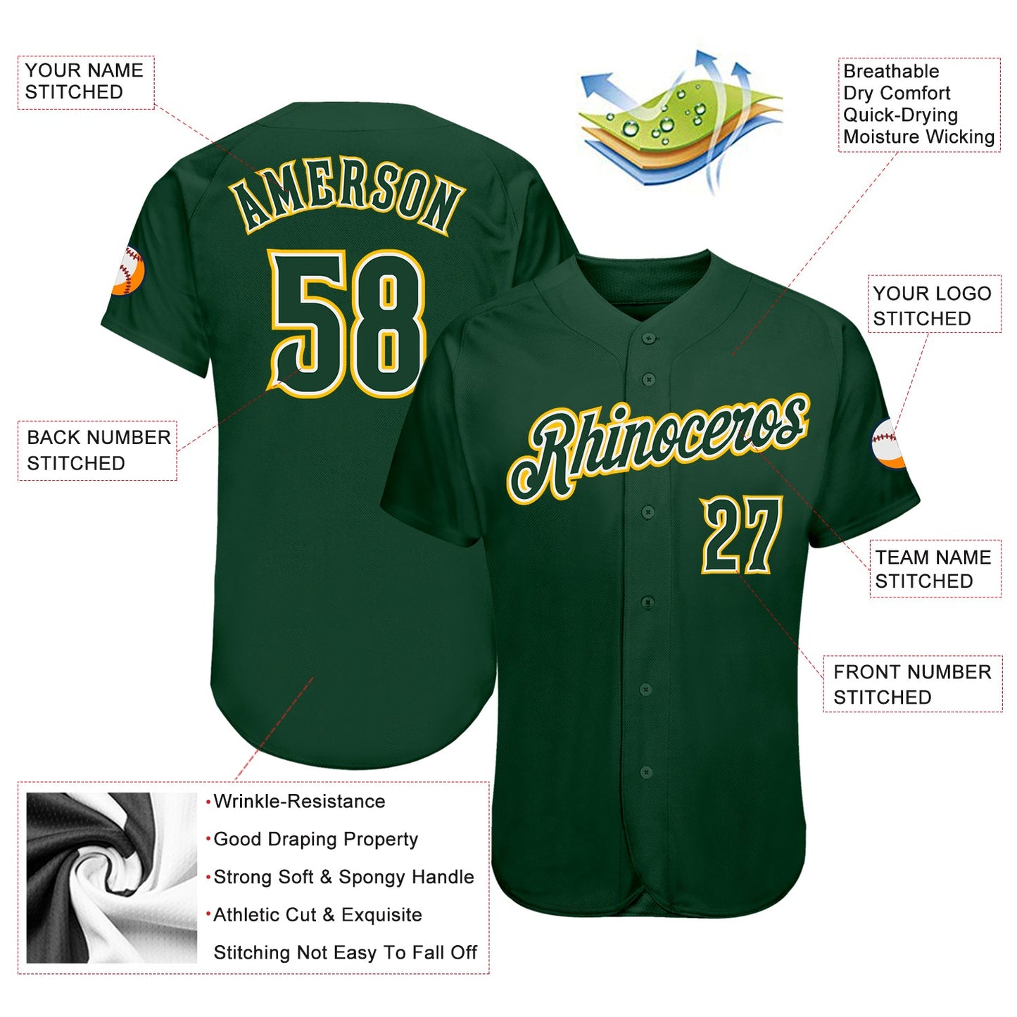 Custom Green Green-Gold Authentic Baseball Jersey - Sky-Custom