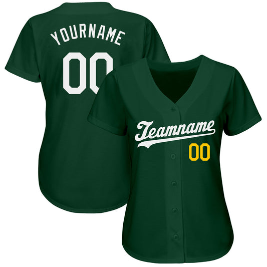 Custom Green White-Gold Authentic Baseball Jersey - Sky-Custom