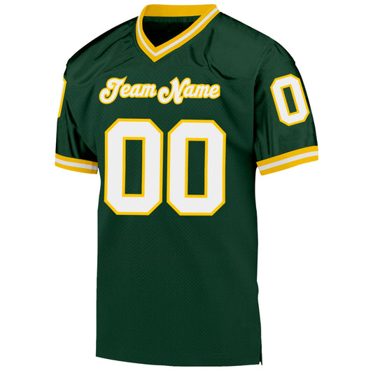 Custom Green White-Gold Mesh Authentic Throwback Football Jersey - Sky-Custom