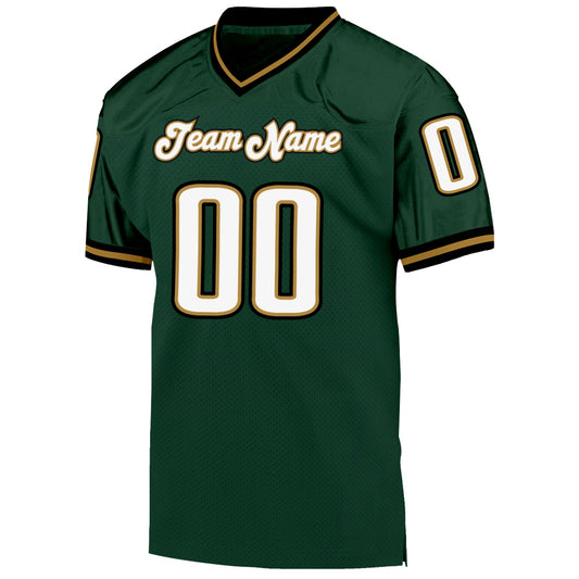 Custom Green White-Old Gold Mesh Authentic Throwback Football Jersey - Sky-Custom