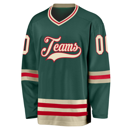 Custom Green Cream-Red Hockey Jersey - Sky-Custom