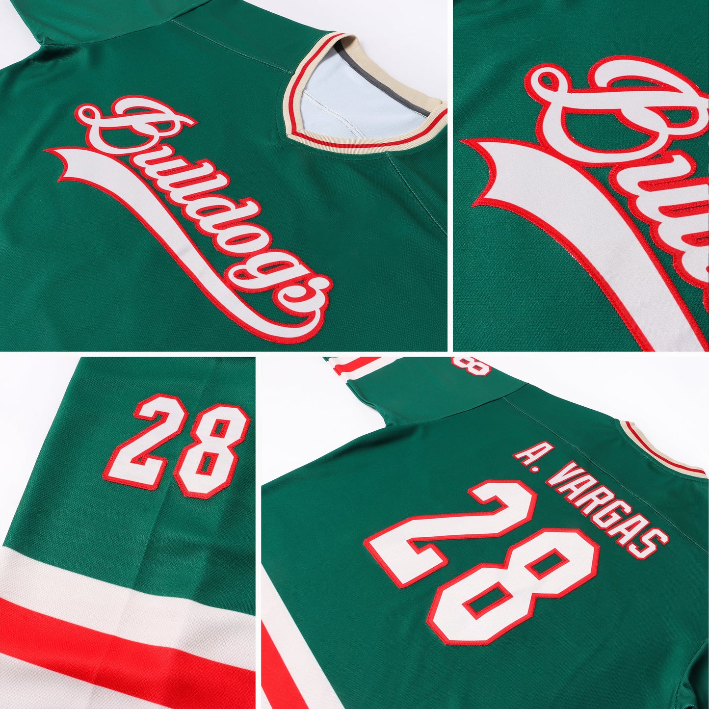 Custom Green Cream-Red Hockey Jersey - Sky-Custom