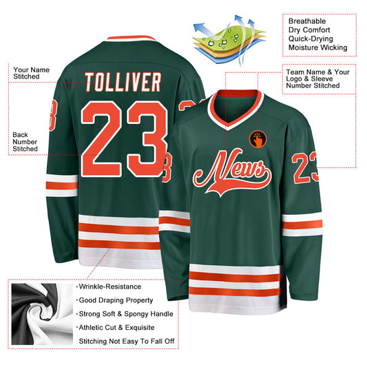 Custom Green Orange-White Hockey Jersey - Sky-Custom
