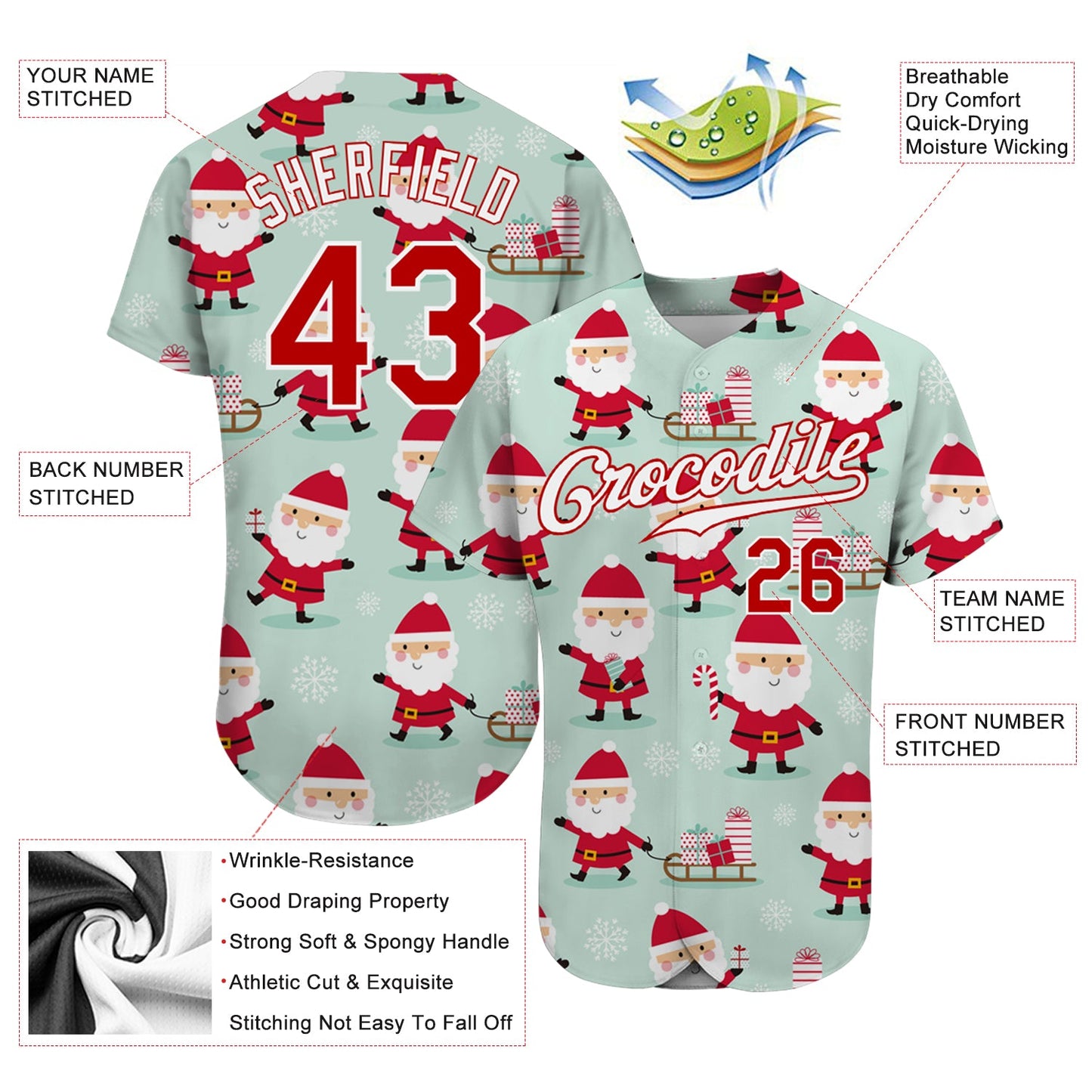 Custom Green Red-White Christmas 3D Authentic Baseball Jersey - Sky-Custom