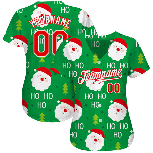 Custom Green Red-White Christmas 3D Authentic Baseball Jersey - Sky-Custom