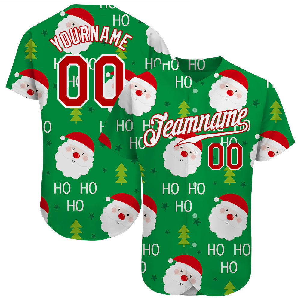 Custom Green Red-White Christmas 3D Authentic Baseball Jersey - Sky-Custom
