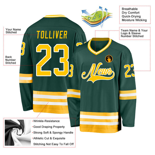 Custom Green Gold-White Hockey Jersey - Sky-Custom