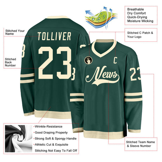 Custom Green Cream Hockey Jersey - Sky-Custom