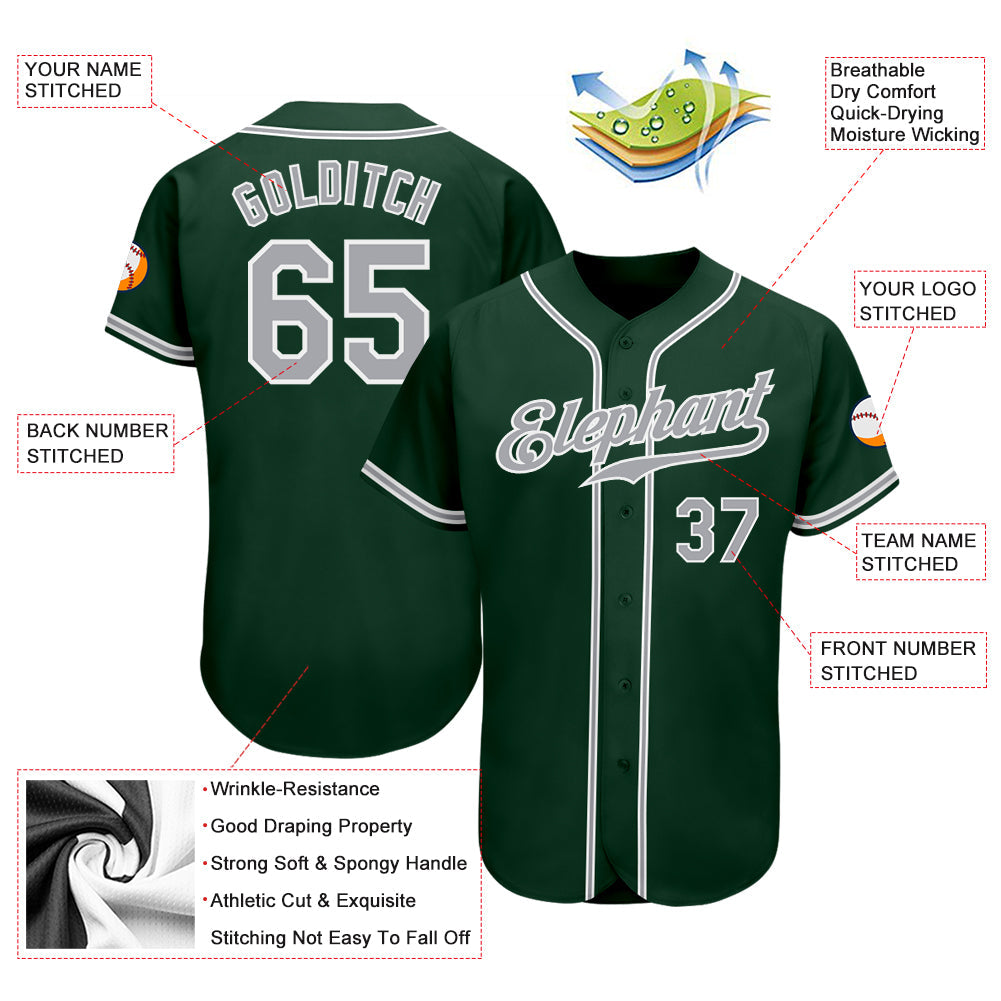 Custom Green Gray-White Authentic Baseball Jersey - Sky-Custom