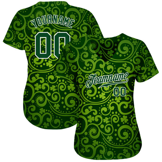 Custom Green Green-White 3D Pattern Design Authentic St. Patrick's Day Baseball Jersey - Sky-Custom