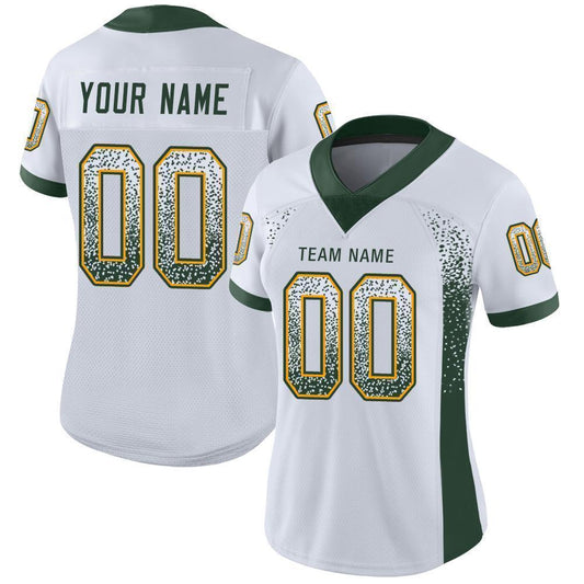 Custom White Green-Gold Mesh Drift Fashion Football Jersey - Sky-Custom