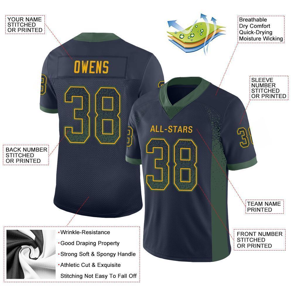 Custom Navy Green-Gold Mesh Drift Fashion Football Jersey - Sky-Custom