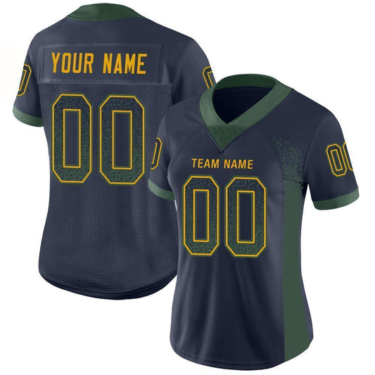 Custom Navy Green-Gold Mesh Drift Fashion Football Jersey - Sky-Custom