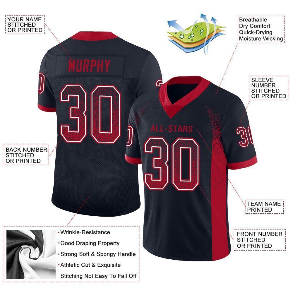Custom Navy Red-White Mesh Drift Fashion Football Jersey - Sky-Custom