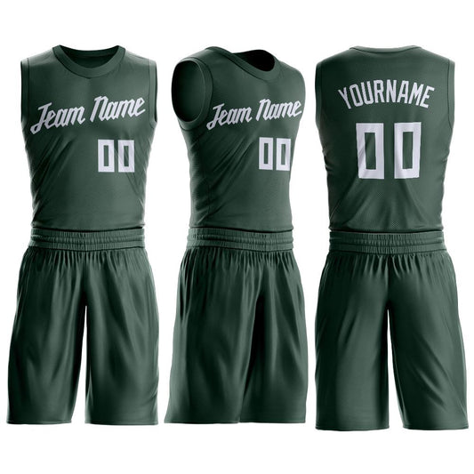 Custom Hunter Green White Round Neck Suit Basketball Jersey - Sky-Custom