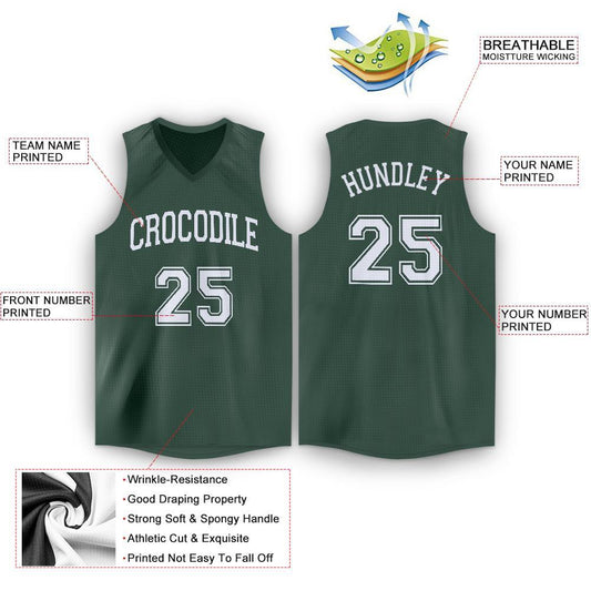 Custom Hunter Green White V-Neck Basketball Jersey - Sky-Custom
