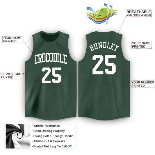 Custom Hunter Green White Round Neck Basketball Jersey - Sky-Custom