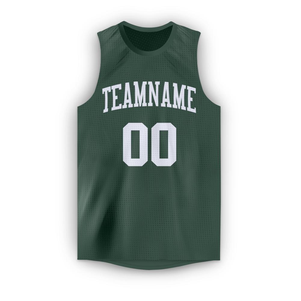 Custom Hunter Green White Round Neck Basketball Jersey - Sky-Custom