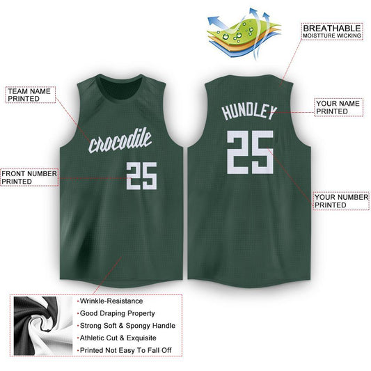 Custom Hunter Green White Round Neck Basketball Jersey - Sky-Custom