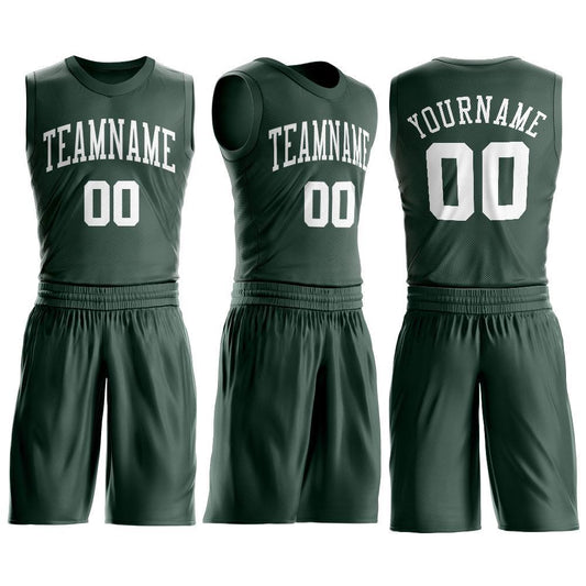 Custom Hunter Green White Round Neck Suit Basketball Jersey - Sky-Custom