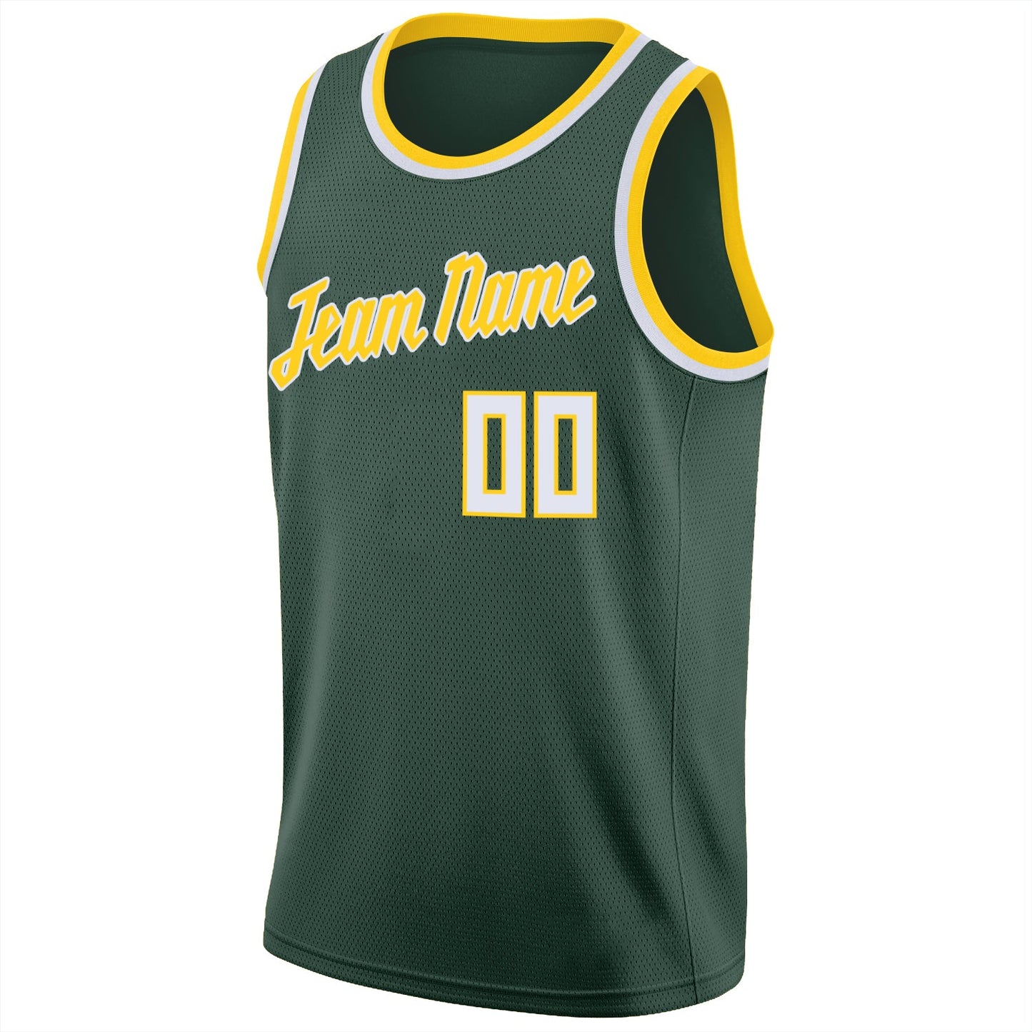 Custom Hunter Green White-Gold Round Neck Rib-Knit Basketball Jersey - Sky-Custom
