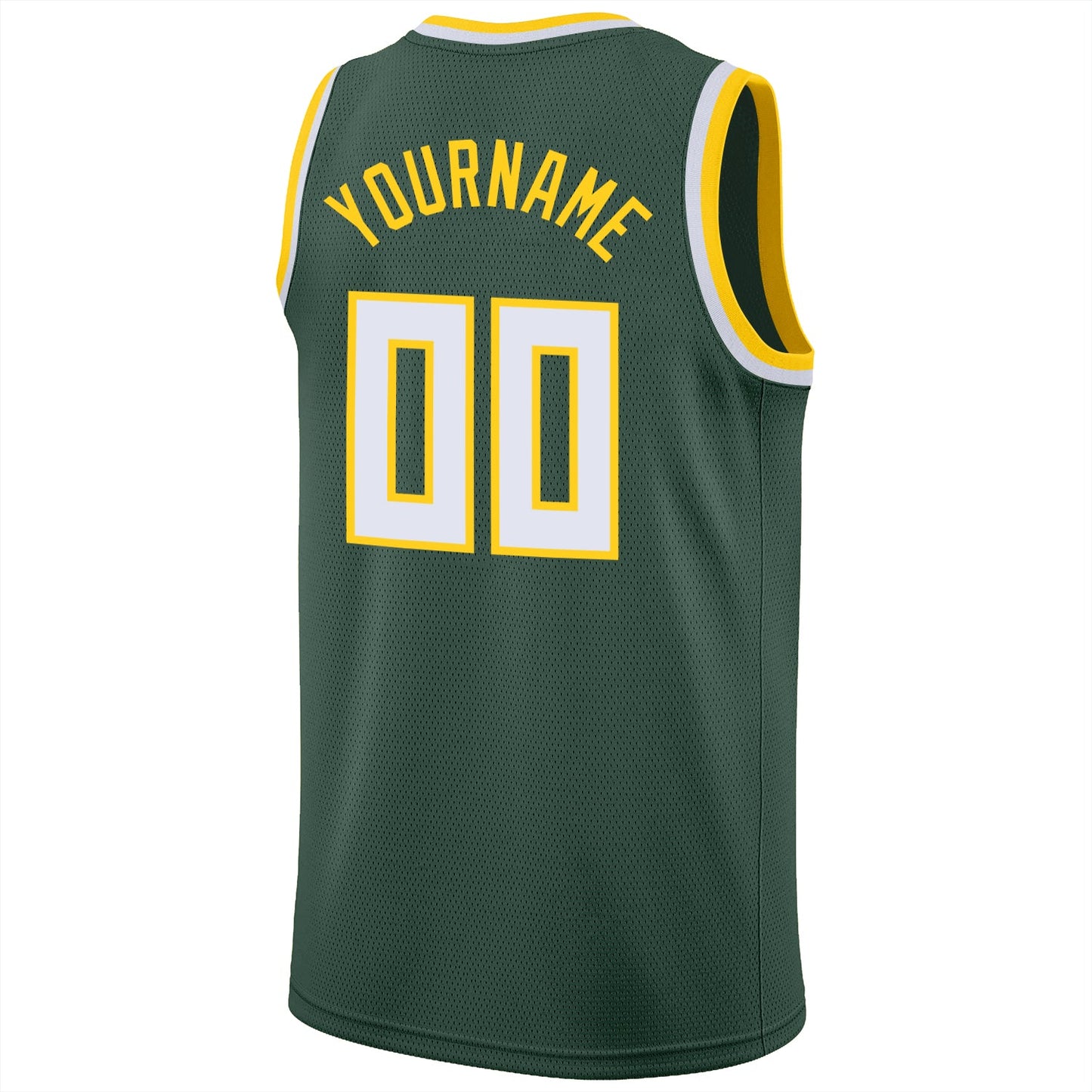 Custom Hunter Green White-Gold Round Neck Rib-Knit Basketball Jersey - Sky-Custom