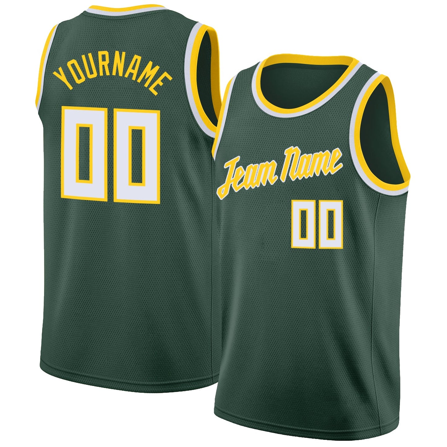Custom Hunter Green White-Gold Round Neck Rib-Knit Basketball Jersey - Sky-Custom