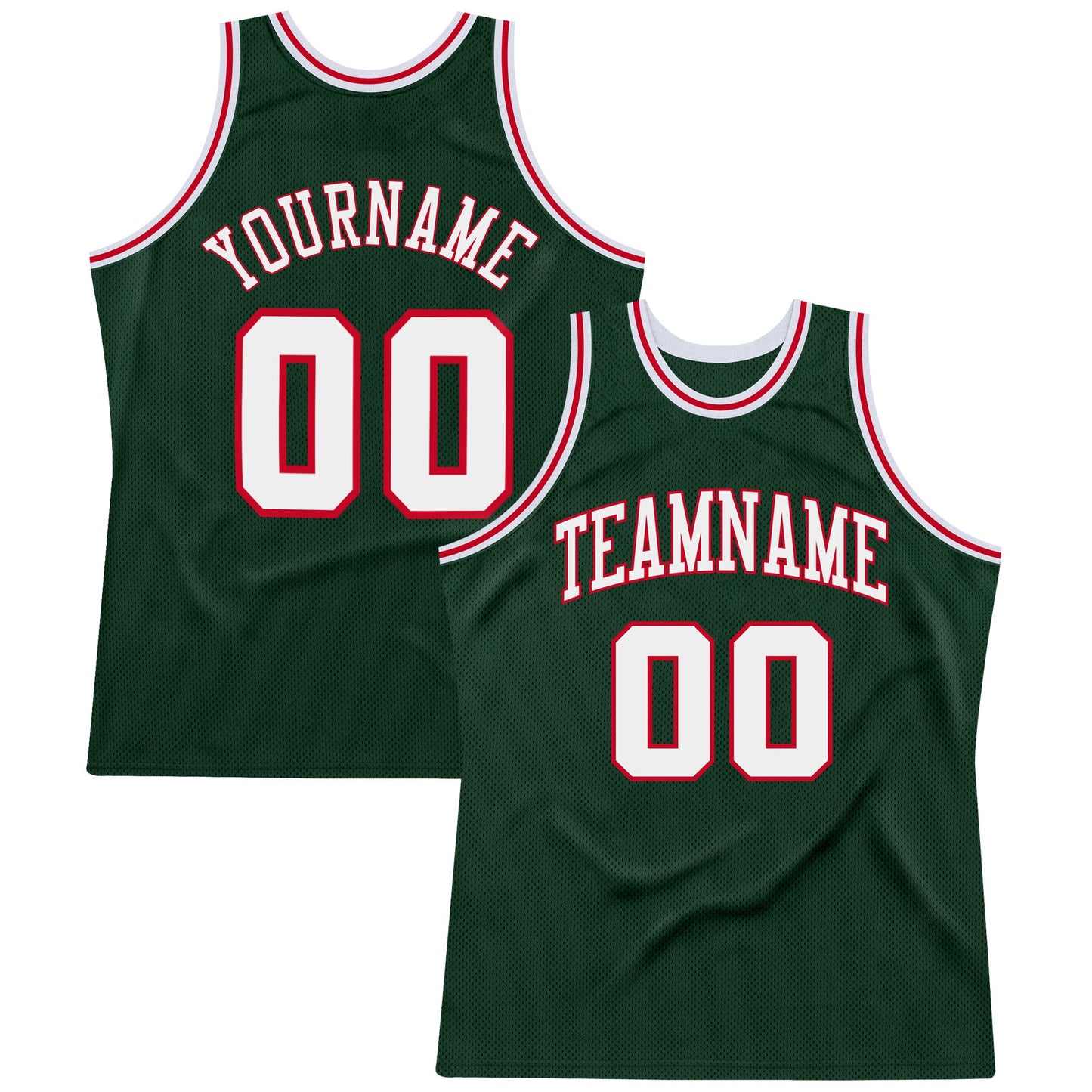 Custom Hunter Green White-Red Authentic Throwback Basketball Jersey - Sky-Custom