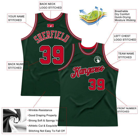 Custom Hunter Green Red-Black Authentic Throwback Basketball Jersey - Sky-Custom