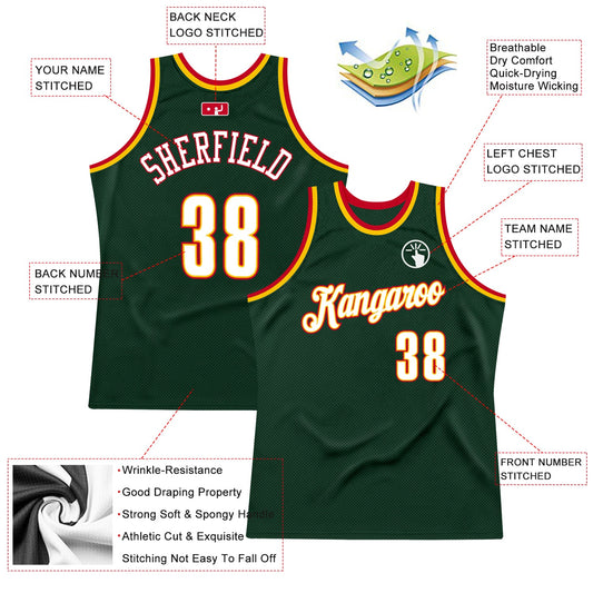 Custom Hunter Green White-Red Authentic Throwback Basketball Jersey - Sky-Custom