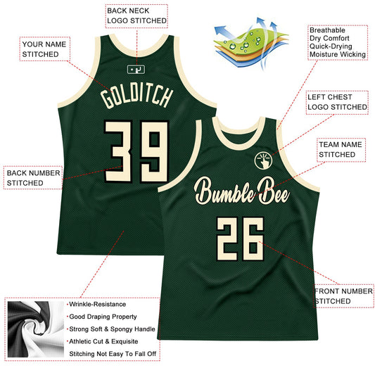 Custom Hunter Green Cream-Black Authentic Throwback Basketball Jersey - Sky-Custom