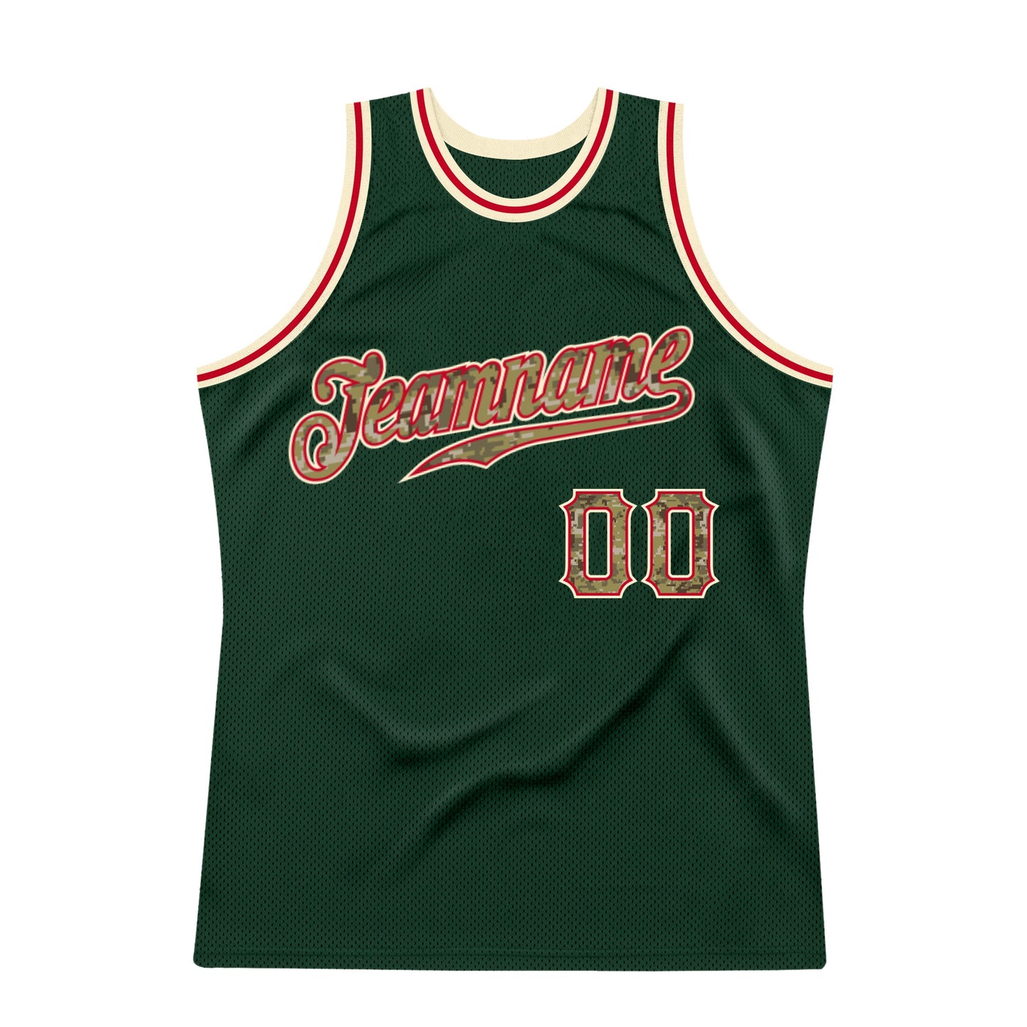 Custom Hunter Green Camo-Cream Authentic Throwback Basketball Jersey - Sky-Custom