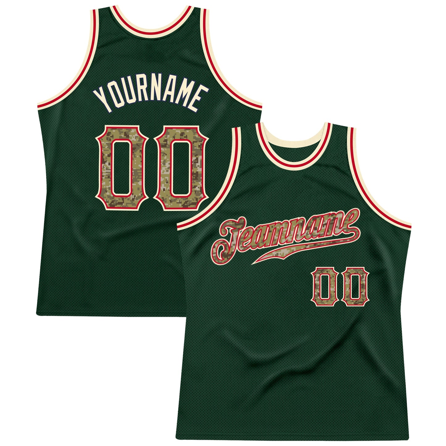 Custom Hunter Green Camo-Cream Authentic Throwback Basketball Jersey - Sky-Custom