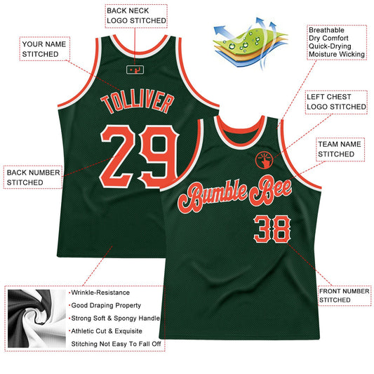 Custom Hunter Green Orange-White Authentic Throwback Basketball Jersey - Sky-Custom