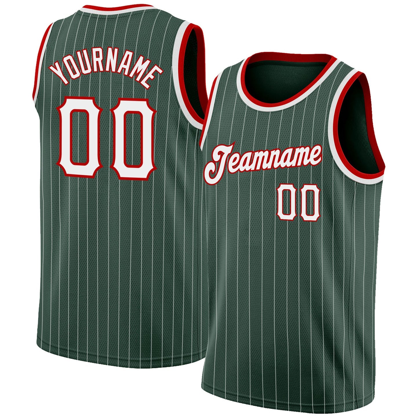 Custom Hunter Green White Pinstripe White-Red Authentic Basketball Jersey - Sky-Custom