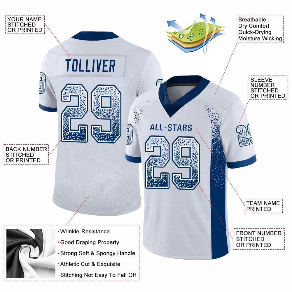 Custom White Royal Mesh Drift Fashion Football Jersey - Sky-Custom