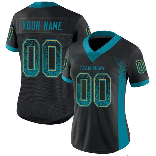 Custom Black Teal-Old Gold Mesh Drift Fashion Football Jersey - Sky-Custom