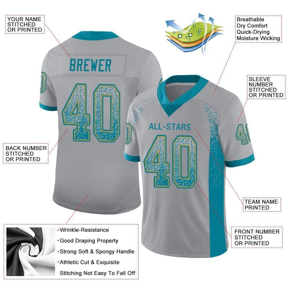 Custom Light Gray Teal-Old Gold Mesh Drift Fashion Football Jersey - Sky-Custom