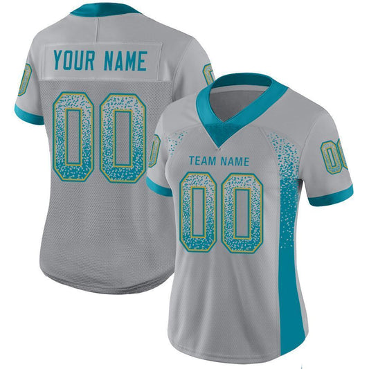 Custom Light Gray Teal-Old Gold Mesh Drift Fashion Football Jersey - Sky-Custom