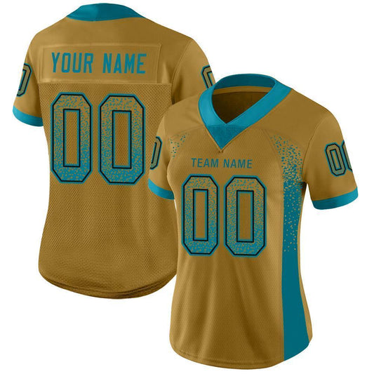Custom Old Gold Teal-Black Mesh Drift Fashion Football Jersey - Sky-Custom